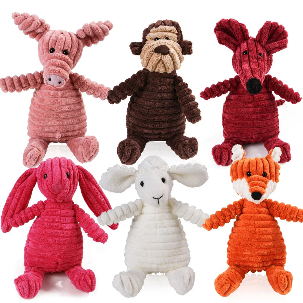 Durable Corduroy Dog Plush Toys Soft Cotton Interactive Puppy Squeaky Chew Bite-Resistant Toy for Pets Eco-Friendly