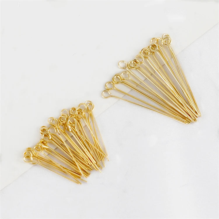 Jewelry 9 Word Eye Pins 18K Gold Plating Eye Head Pins Beading Pin Preserving Color Brass for Jewelry Making