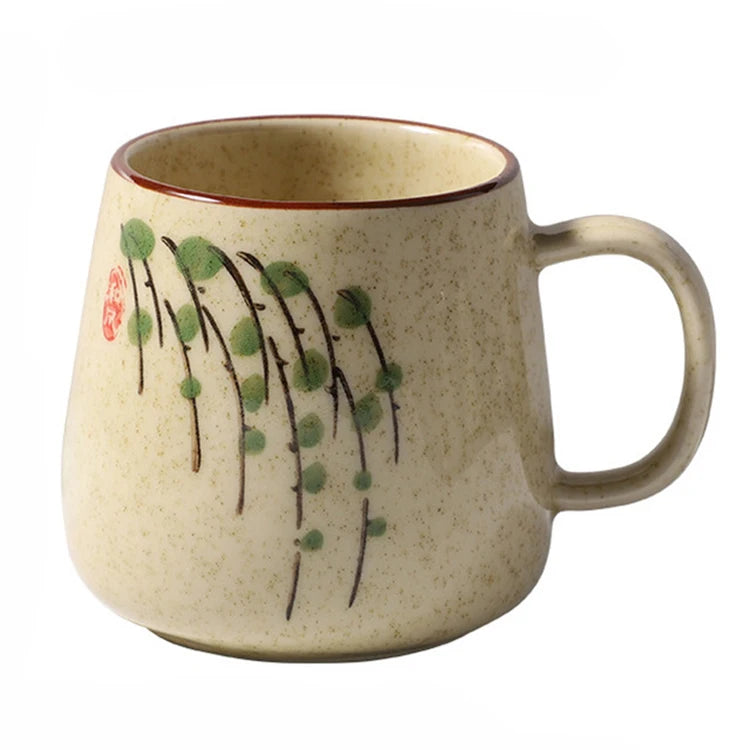Retro Tea Cup Ceramic Coffee Mug With Custom Logo and Saucers Set Bubble Milk Turkish Glass Boba in Frosted Print