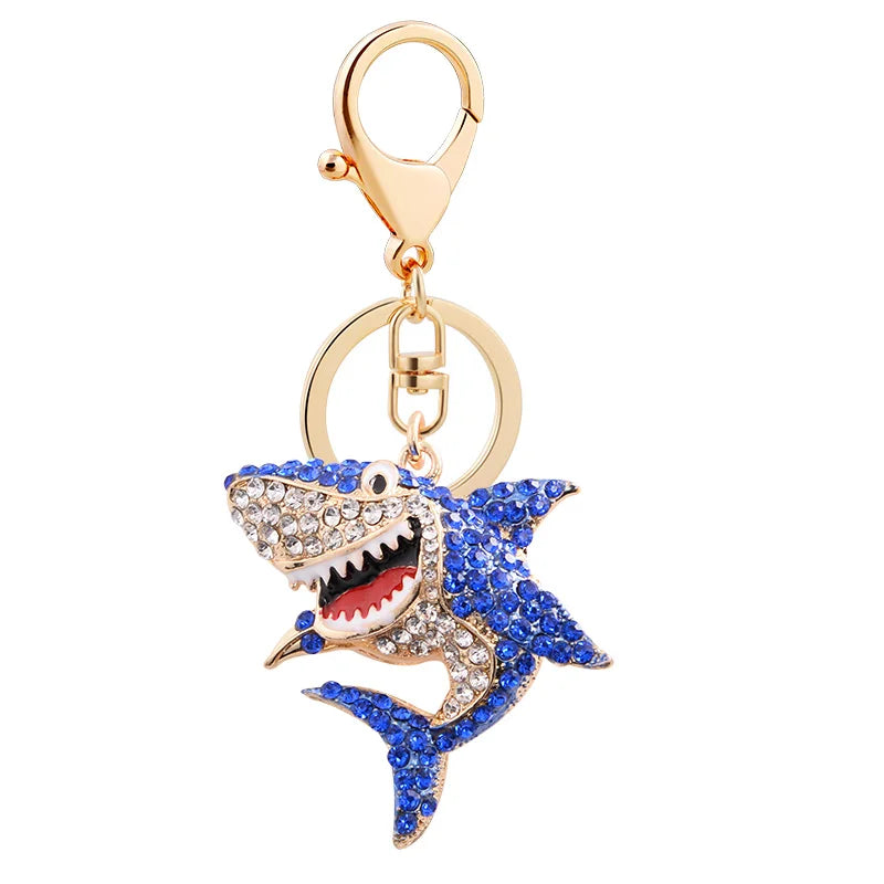 Hot Sale Diamond Animal Shark Bag Hanging Key Chain Rhinestone Shark Pendant Keychain for Gift