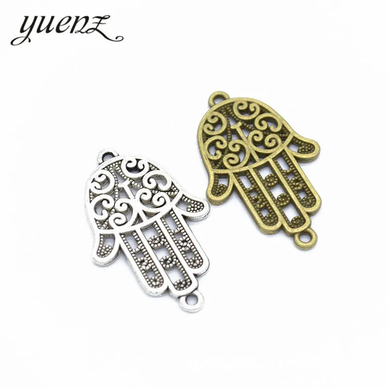 YuenZ Antique Silver Color Alloy Metal Hand of Fatima Pendant Charms for Jewelry Making Diy Handmade Jewelry 37*24mm I187