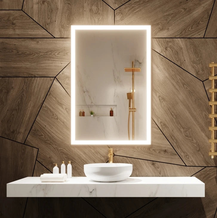 Customizable Rectangle Hotel Renovation LED Wall Mounted Bathroom ETL JA8 Certificate Waterproof Illuminated Anti-Fog Touch