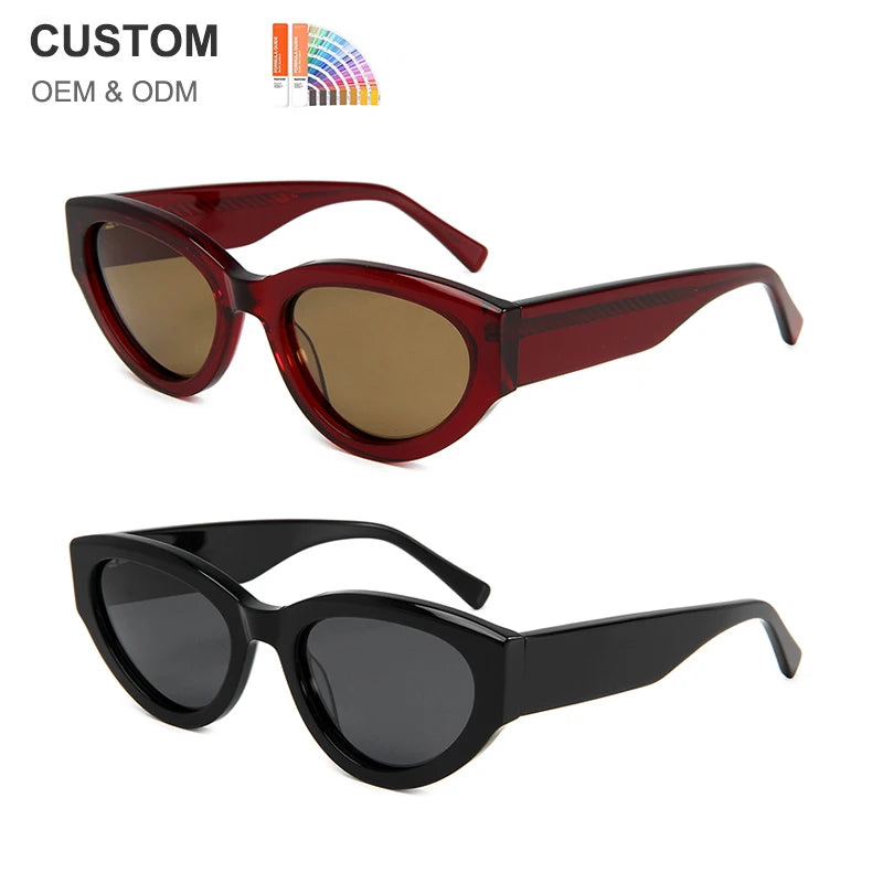 Luxury Brand Custom Logo Polarized Sunglasses for Women Premium Quality Acetate Frame Oval Retro Sunglasses with TAC Lenses