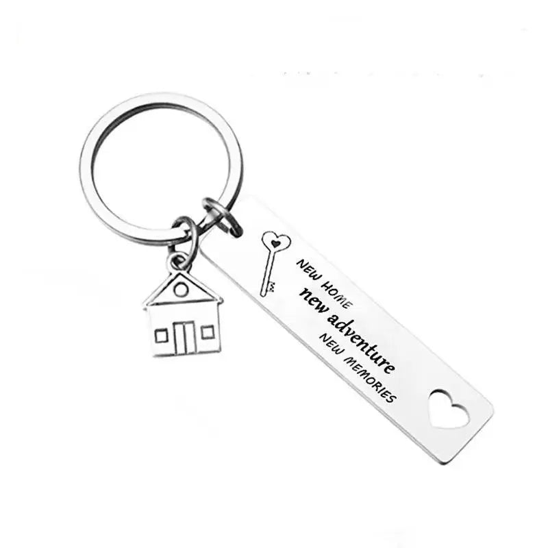 New Home Housewarming Key Chain and Ring Metal Going Away Gifts Basket for Friends Featuring New Home and New Adventures Theme