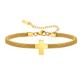 2023 Trendy Non Tarnish 316l Stainless Steel Adjustable Braid Bracelet 18k Gold Plated Cross Bracelet Women