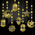 Pafu Ramadan Eid Muslim Decoration Shining Gold Star Moon Lantern Ramadan Hanging Banners for Islam Festival Party Supplies