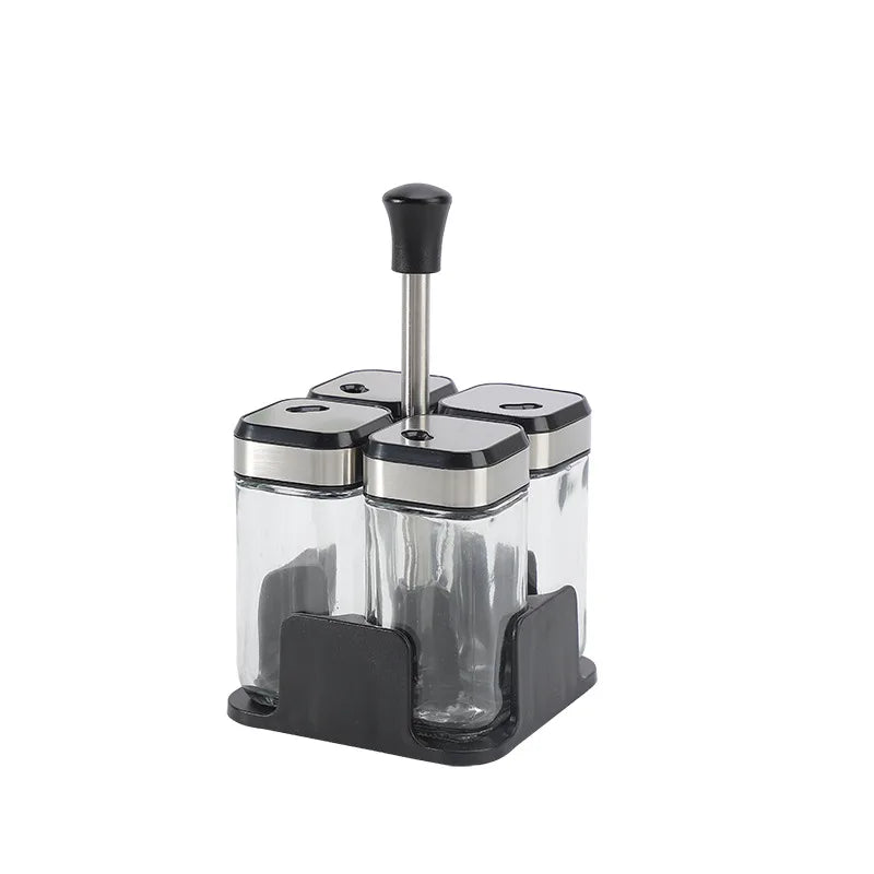 Portable Seasoning Rack With 4 Glass Bottles Rotary Spice Holder