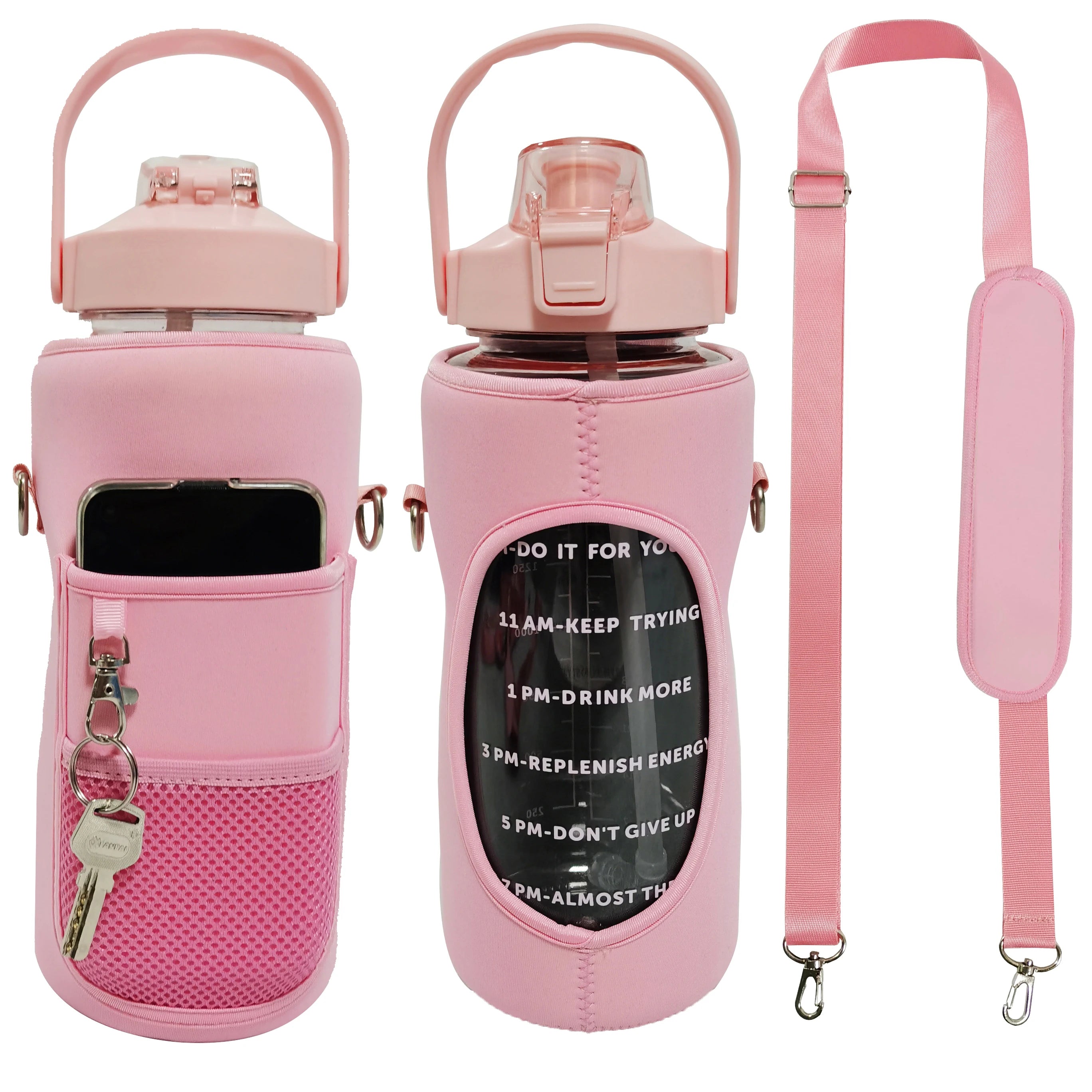 Custom Adjustable Shoulder Strap 2 Pocket Neoprene Jug Sleeve Sports Bottle Sling Bag Water Bottle Holder Pouch