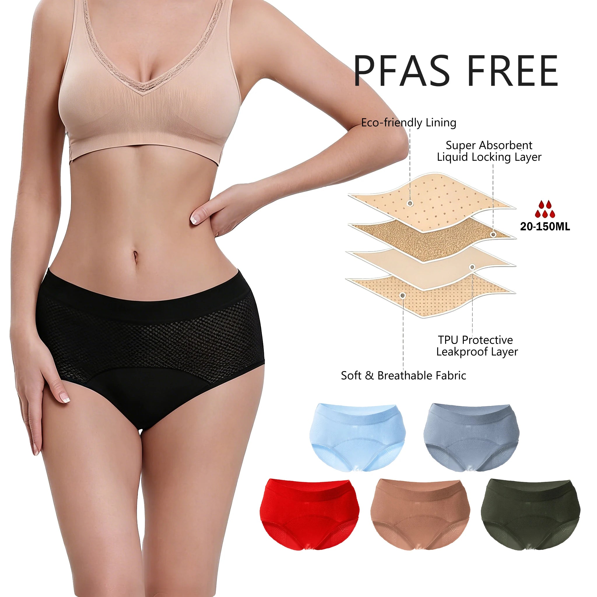 Shanhao OEM Menstrual Culottes Panties PFAS-free Period Underwear Bio Based Heavy Flow Period Panties for Women