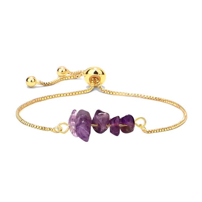 Minimalist Crystal Bracelets for Women Natural Stone Amethyst Rose Quartz Bracelet Raw Gemstone Adjustable Bracelet