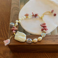 Adjustable Gravel Bracelet Irregular Rose Stone Bracelet Baroque Fresh Water Pearl Bracelet for Women