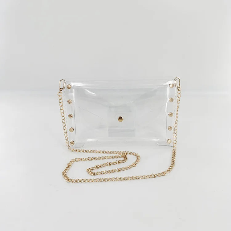 Fashion Plastic PVC Transparent Envelope Clear Purse Stadium Approved Shoulder Crossbody Bag for Women