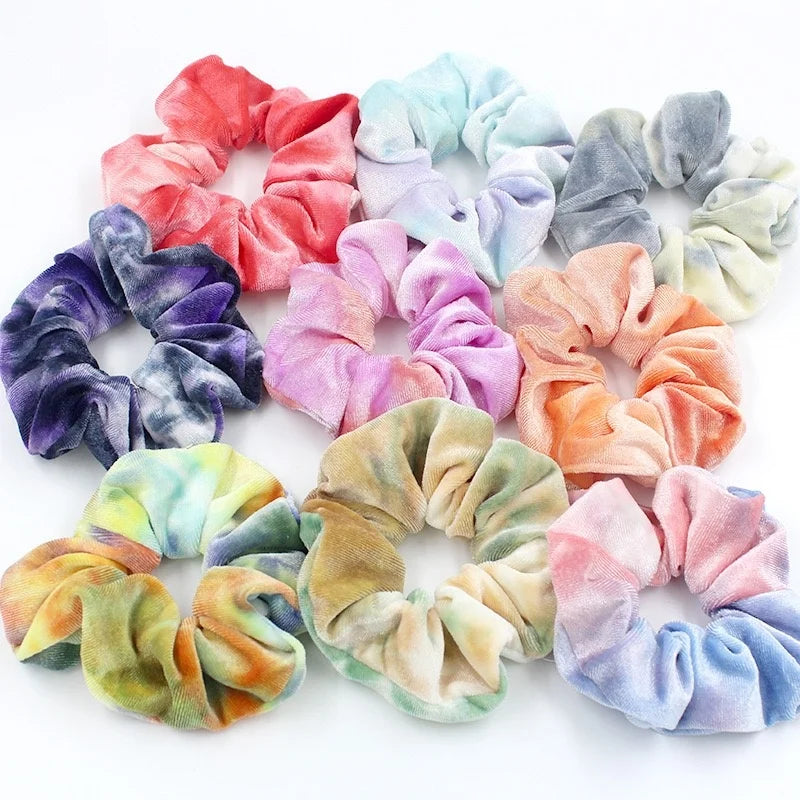 Women Fall Winter Velvet Scrunchies Furry Girl Tie-dyed Fur Towel Scrunchies