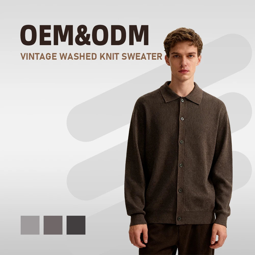 Custom Men's High-End Loose Shirt Collar Autumn Winter Light Mature Style Sweater Knitted Cardigan