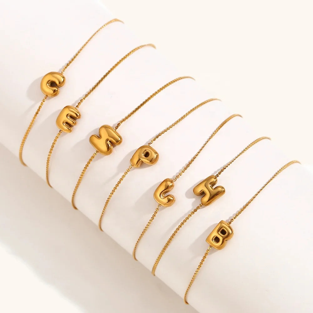 Dingran New Style Trendy Women Friendship Bracelet Stainless Steel Gold Plated Bubble Letter Bracelets