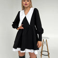 Winter French Elegant Peter Pan Collar Black Vestido Mujer Daily Wear A-Line Long Sleeve Dresses Women Casual