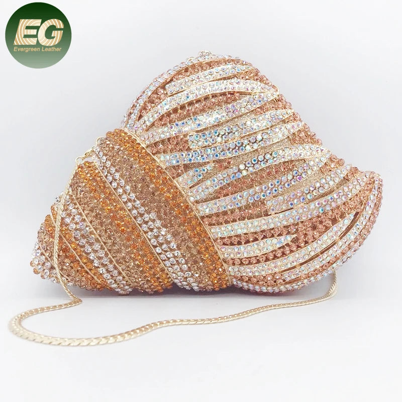 LEB1505 Conch Shape Luxury Bling Handbag Diamond Women Crystal Evening Bag Rhinestone Purse Clutch