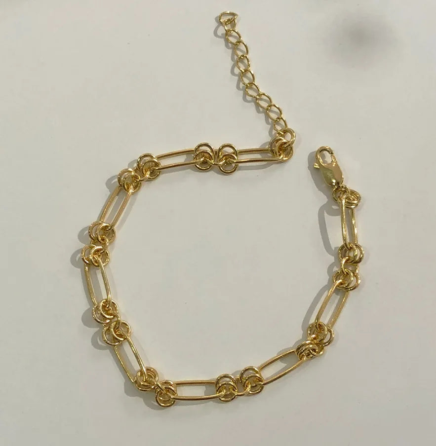 VIANRLA Handmade 925 Sterling Silver Fancy Silver Link Chain Bracelet 18k  Gold Bracelet