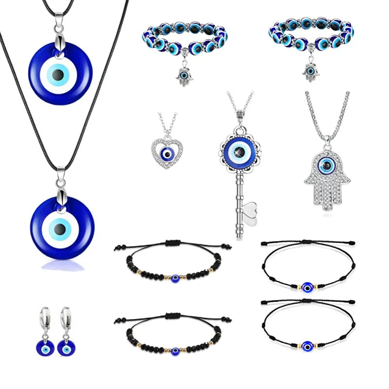 2025 New Fashion Ethnic Vintage Key Devil Eye Necklace Jewelry Mysterious Turkish Blue Eye Necklace for Women