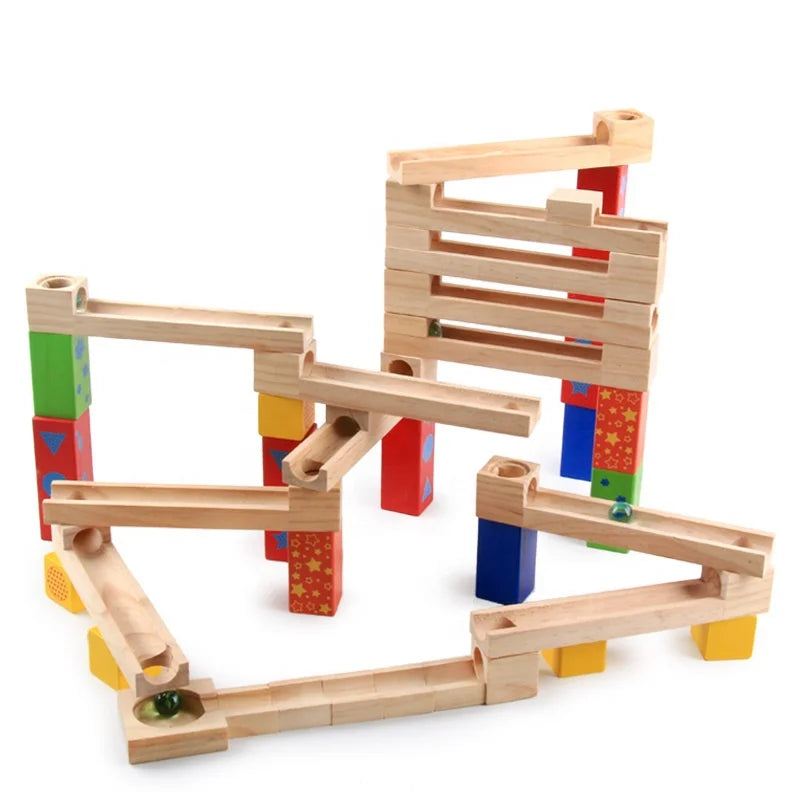 Top Sale Baby Wooden Marble Race Maze Game Ball Track Stack Block Toy Montessori Educational Rail Toys for Kids