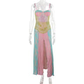 Guangzhou Auyan New Pink Green Blue Lace Embroidery Fishbone Halter Slit Long Skirt