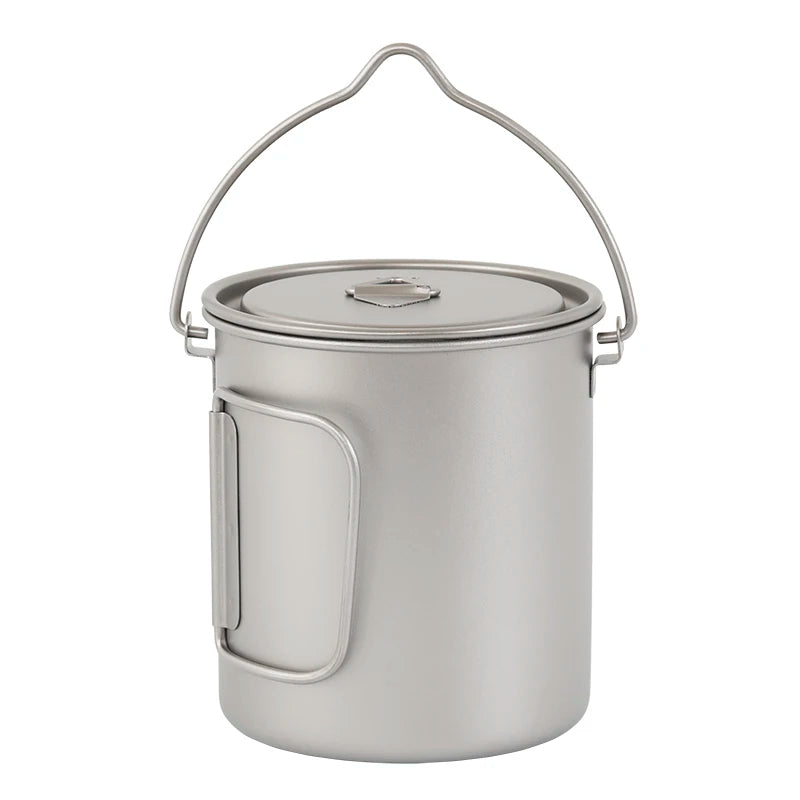 Titanium Eco-Friendly Portable 750ml Pot with Handle and Lid Water Cup for Outdoor Camping Hiking Backpacking