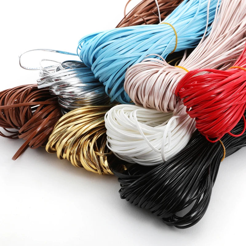 2/5mm 5 Meters Colorful Flat Soft PU Leather Eco-Friendly Faux Leather Cord String Rope DIY Necklace Bracelet Shoes Making V171