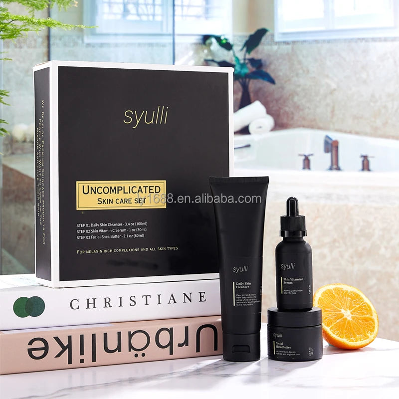 Private Label Natural Organic SkinCare Set Men Women Facial Shea Butter Cream Vitamin C Serum Cleanser Daily Whitening