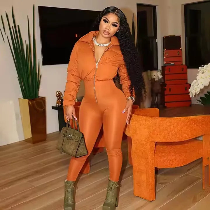 Bomblook K23JP55 Thick One Piece Jumpsuit Winter Fashion Warm Puffer Jumpsuits Solid Women Breathable Jumpsuit