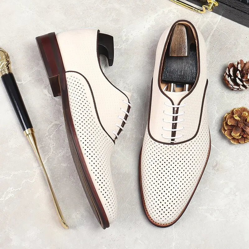 Trends Breathable Business Formal Leader Shoes for Men Genuine Leather Summer White Men Shoes Handmade Office Party Shoes Men