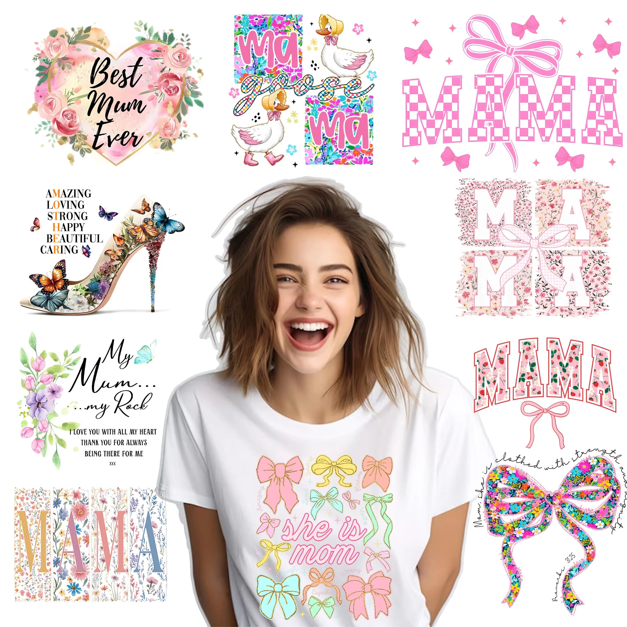 2026 Mother's Day Designs Custom Mom Mama Cotique Bow DTF Screen Print Heat Transfers Ready to Press Hot Peel for Small Business
