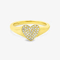 925 Sterling Silver Jewelry 14K Gold Plated Pave CZ Heart Pinky Signet Ring for Women Valentine's Day