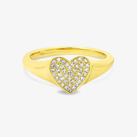 925 Sterling Silver Jewelry 14K Gold Plated Pave CZ Heart Pinky Signet Ring for Women Valentine's Day