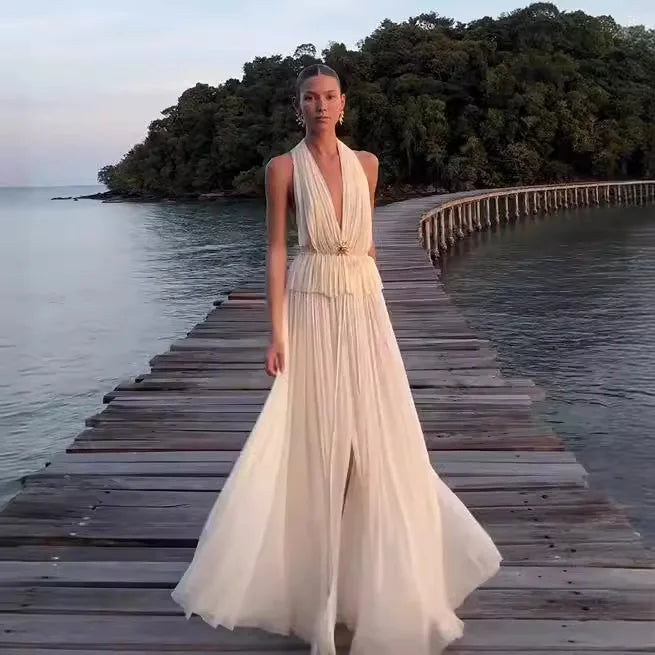 Boutique Wholesale 2025 Summer New Fashionable Temperament Elegant Backless Vest Pleated Skirt Women's Set
