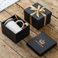 Unique Design Black Coffee Mugs With Straw Cover Gold Line and Lid Ceramic Mug Cup with Gift Box Package