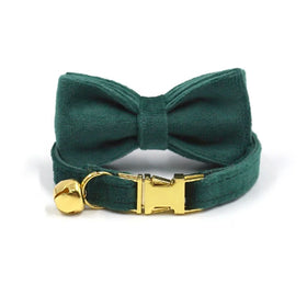 New Hot Selling Custom logo Cat Collar Handmade Soft Velvet Gold Collar for Cat Personalized Pet Cat Luxury Collar Bowtie