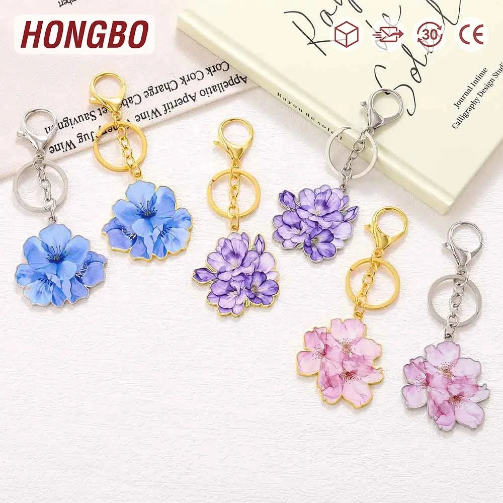 Hongbo Best Selling 3-Color Decoration Floral Shaped Metal Key Chains for Budget Binder/Wallet As Gift with Silver/Gold Loop
