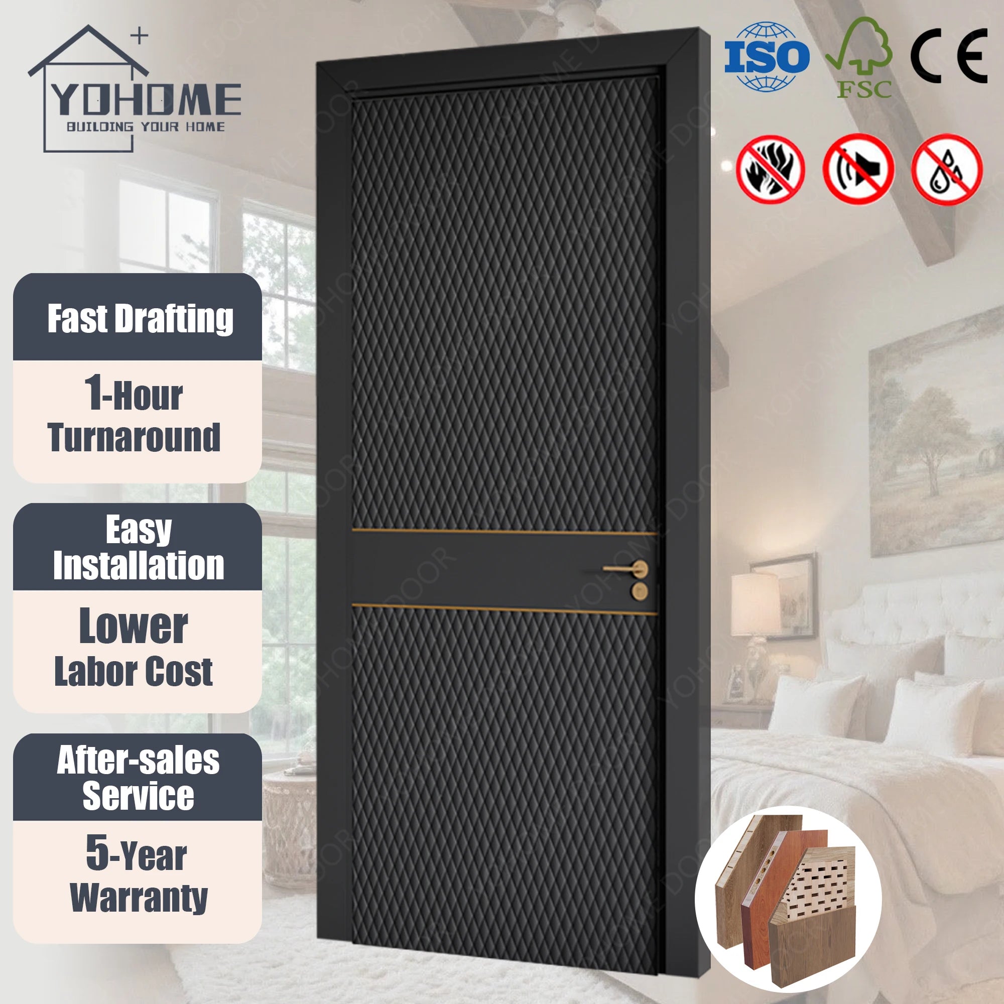Dubai Standard Luxury 30x80 Interior Door with Frame Villa Construction Interior Doors Residential Bedroom Black Interior Doors
