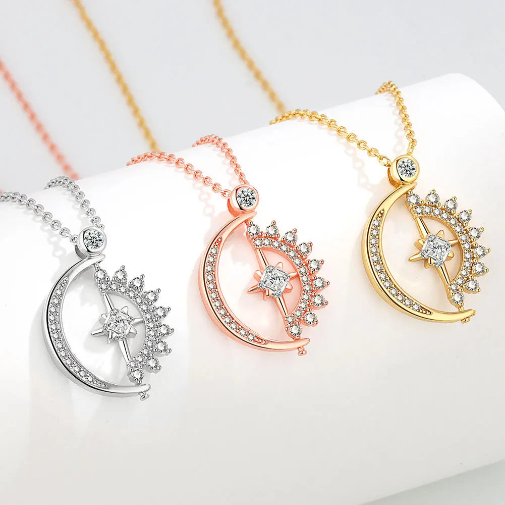 2022 INS Hot Wholesale Creative Diamond Necklace New Designed Sun and Moon Necklace Trendy Spinner Pendant Necklace