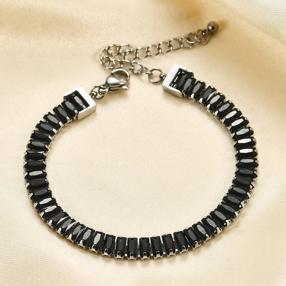 6mm Men's Tennis Bracelet 18K Gold Plated Cubic Crystal Zircon Stainless Steel Extend Chain Unisex Jewelry CZ Bracelet