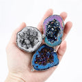 Freeform Crystal Pendant Natural Agate Shell Irregular Geode Titanium Coated Silver Plated Edge for Children