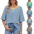 Women's 2025 Spring Summer New Loose Short-Sleeve Striped Color Block T-Shirt Top