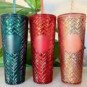 Pre-sale Stainless Steel Tumbler Double Wall Plastic Water Bottles Bling Tumbler 24oz Diamond Jeweled Tumbler Cups with Straw