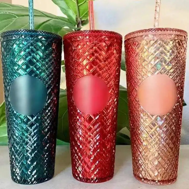 Pre-sale Stainless Steel Tumbler Double Wall Plastic Water Bottles Bling Tumbler 24oz Diamond Jeweled Tumbler Cups with Straw