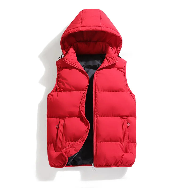 Wholesale Sleeveless Body Warmer Winter Outerwear Down Waist Coat Light Weight Men Quilted With Detachable Cap Cotton Vest