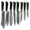 Professional 8 Piece Damascus Kitchen Knives Set VG 10 Steel Core 67 Layers with Black G10 Handle