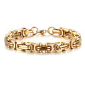 Fatingna Plated Stainless Steel Byzantine Chain Bracelet for Men Gentlemen Hip Hop Style Link Bracelet in Black Silver Colors