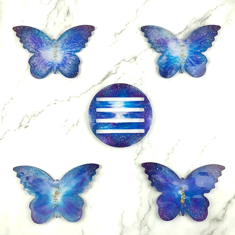 YS Customized DIY Silicone Mold Butterfly Table Decorative Mirror Surface Storage Rack Mold Resin Coaster Placemat Plaster Tools