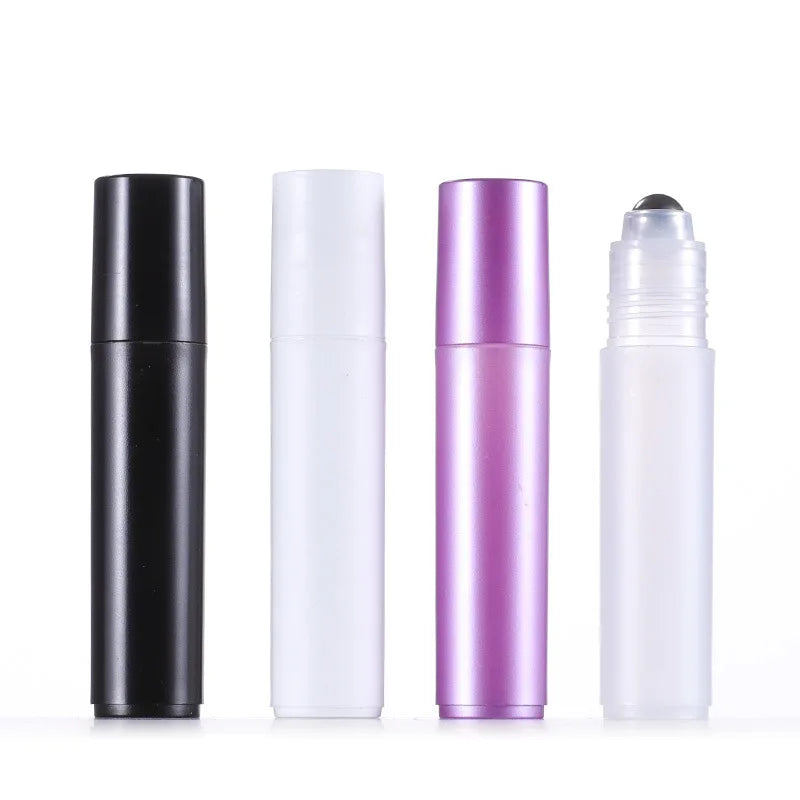 New Empty 10ml Frosted Perfume Essential Oil Roller Bottle PP Plastic Roll on Bottles with Steel or Glass Roller