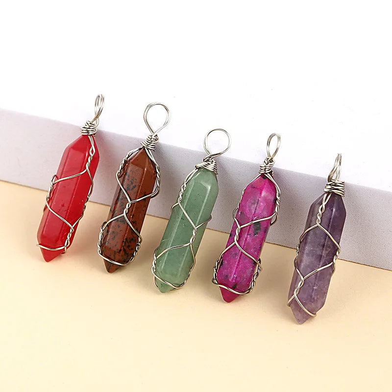 Natural Quartz Stones Pendant Silver Wire Wrapped Chakra Reiki Healing Stones Spiritual Pendant Pendants Bulk for Jewelry Making